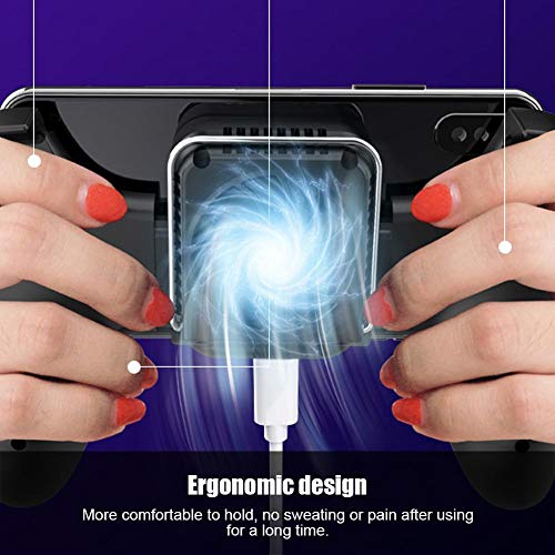Mobile Gaming Controller, Game Phone Grip Heat Dissipation Joystick Smartphone Gamepad Handle with Cooling Fan, Support, Power Charger Finger Triggers for PUBG, Shooting Games.(Semi-Conductor)