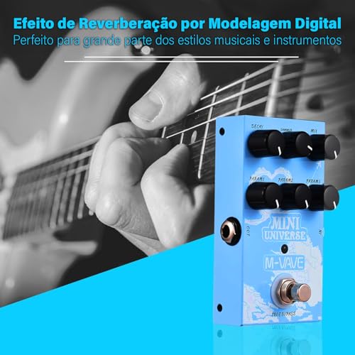 KINGSTER M-VAVE Pedal de efeitos de reverberação Mini Universe para guitarra elétrica, design True Bypass para guitarra, estojo de metal, fácil de operar 9 tons universais de reverberação, cordas