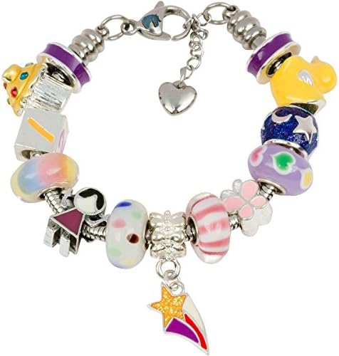 Timeline Treasures European Charm Bracelet With Charms For Girls, Stainless Steel Snake Chain, Nursery Rhyme, Purple 7.5 Inch (19cm)