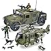 JOYIN 2 in 1 Friction Powered Military Vehicle Truck Car Set Including Humvee, Helicopter and Army Men Action Figures with Lights and Sounds / Sirens
