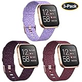 KIMILAR 3-Pack Bands Compatible with Fitbit Versa/Versa 2/Versa Lite Edition, Large Small Soft Woven Fabric Breathable Accessories Strap Replacement Wristband Women Men Compatible Versa Smart Watch