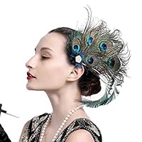 Zivyes 1920s Peacock Headpiece Feather Costume Hair Clip Flapper Headpiece Hat Accessory (A)