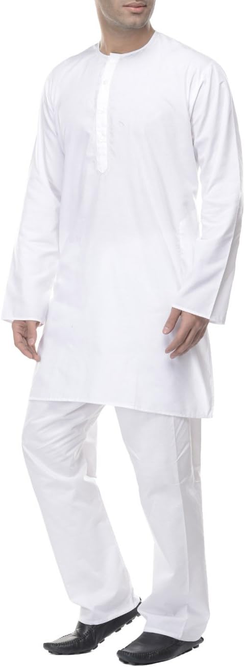 Upper Touch White Round Neck Terry Cotton(100%) Men Kurta Pyjama (Size:44/XLarge)