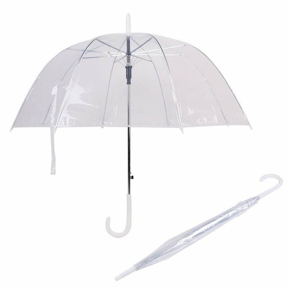 Feiuruhf Transparent Mushroom Umbrella,Windproof Half Automatic Handle Clear Rain Umbrella Clear Dome Shape Umbrella Decor for Wedding ,Women and Children(Clear)