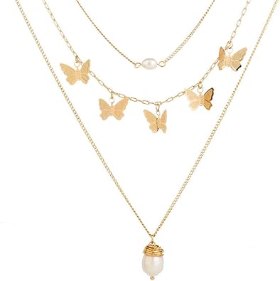 Download Amazon Com Annafoya Chic Butterfly Necklace Natural Baroque Pearl Adjustable Gold Plated Multi Layer Long Curb Link Paperclip Chain Pendant Choker Necklace For Women Girls Jewelry