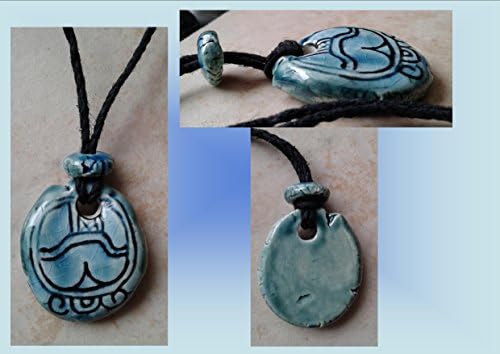 Mayan KIB Candle Glyph Necklace Turquoise Teal Mesoamerican Tzolk'in Day Sign Ceramic Amulet Clay Aztec Calender