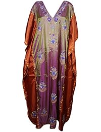 Womens Caftan Amelia Evening Dress Kimono Style Floral Embroidery Double Shaded Kaftan Maxi Dresses