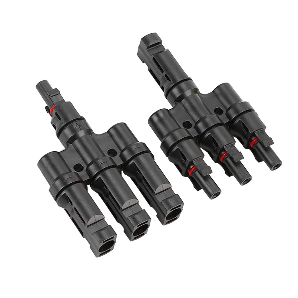 QitinDasen 1 Pair Professional Solar Panel Cable Connector, T Type 3 Branch Solar Connector MFFF/FMMM, Solar Panel Extension Cable PV Wire Adapter, for Solar Panel Cable Photovoltaic System