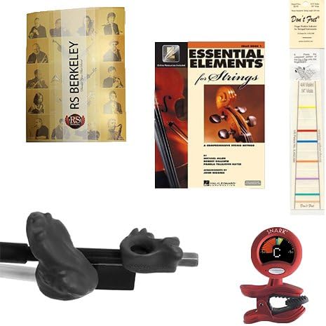 Violin Players Instructional Pack (For 4/4 Violin)- Essential Includes: Black Bow Hold Buddies, Don't Fret Position Indicator for 4/4 Violin, Folder, Essential Elements Book 1 & Tuner