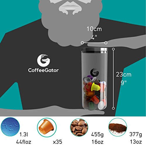 Coffee Gator Glass Storage Container Display Jar for Beans and