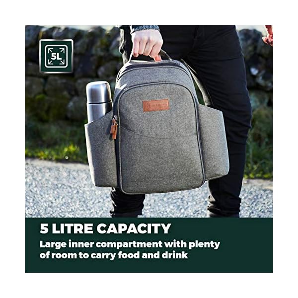 Tower-CC879023-Heritage-2-Person-Picnic-Bag-with-Tableware-Set-PEVA-Insulation-5L-Green-and-Tan Tower Coast & Country CC879023 Heritage 2-Person Picnic Bag with Tableware Set, PEVA-Insulation, 5L, Green and Tan