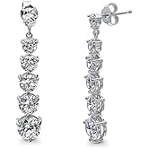 BERRICLE Sterling Silver CZ Dangle Earrings for Women, Trendy Simulated Diamond Cubic Zirconia Drop Earrings - Art Deco, Bar, Flower, Teardrop, Filigree Designs