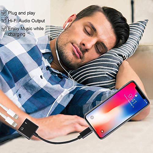 3.5 mm Jack Headphone Adapter for iPhone Xs/Xs Max/XR/ 8/8 Plus / 7/7 Plus for iPhone Dongle Aux 2 in 1 Accessories Splitter Adaptor Charger Cables & Audio Connector Support All iOS Systems - Black - Thumbnail 5