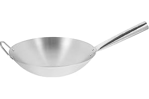 FOMIYES 30cm Stainless Steel Wok Non-Coating Frying Pan Induction Compatible for Household and Commercial