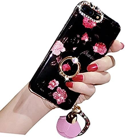 iPhone 7 Plus Crystal TPU Case,Inspirationc Diamond iPhone 7 Plus Case Bling Glitter Rhinestone Soft Silicone Rubber Bumper Case with 360 Ring Stand Holder for iPhone 7 Plus 5.5 Inch--Strap Rose