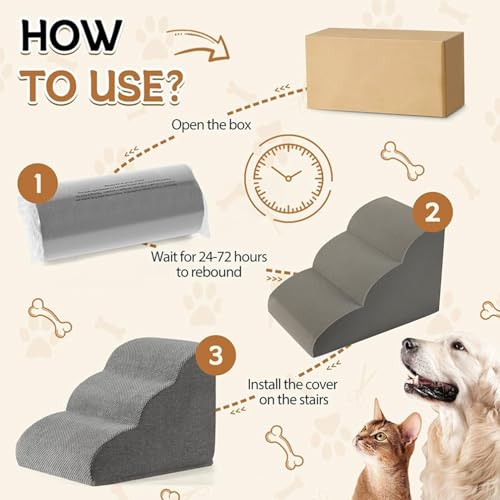Beauenty Dog Stairs Ramp for Beds Couches, 19.7” H Extra Wide 4-Step Pet Steps for Small Dogs and Cats, Non-Slip Waterproof Fabric Cover, Stable and Balanced Indoor Step, Grey (4-Step)