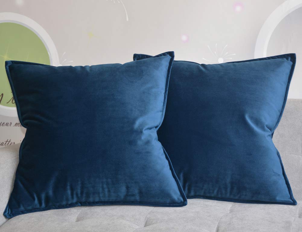 Lutanky Velvet Cushion Covers (Pack of 2) Decorative Square Throw Pillow Case Soft Flanges Cushion Cover for Sofa Bedroom Photography Prop Navy Blue 45cm x 45cm
