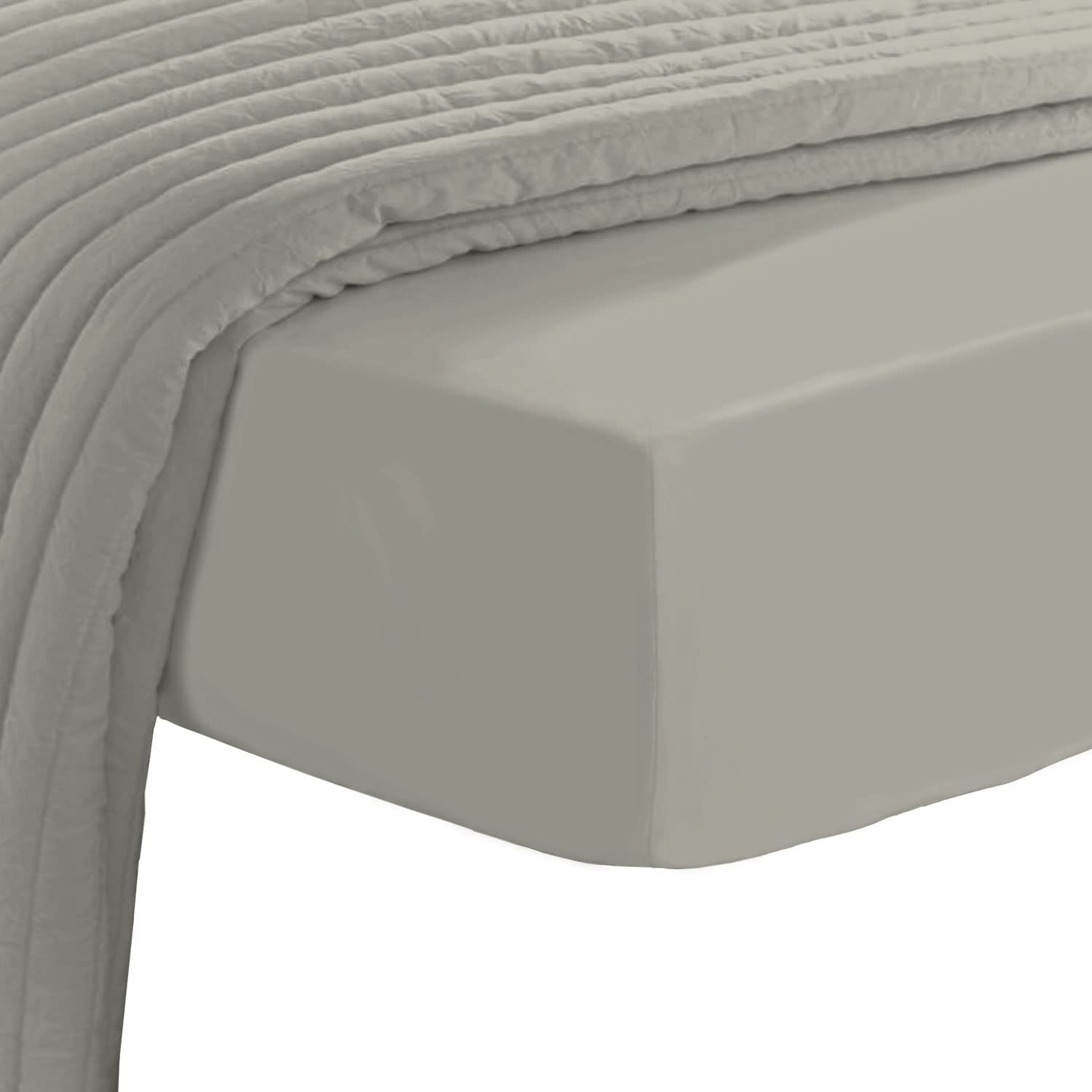 Pizuna Luxury Cotton King Size Fitted Sheet Silver, 800 Thread Count 100% Long Staple Cotton King Size Fitted Sheet 160x200 cm, Sateen Weave Crisp Fitted Sheets Deep Fit 40 cm 1 PC Silver