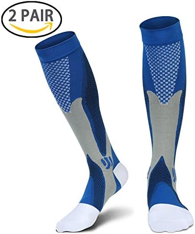 Compression Socks (2 Pair), 20-30 Mmhg is BEST Graduated Athletic &amp; Medical Use for Men &amp; Women, for Running, Flight, Travel, Nurses - Boost Performance, Blood Circulation &amp; Recovery (Blue)