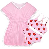 Goodstoworld 7-12Y Girls 3 Piece Cover Up Swimsuit Hawaiian Bikini Bathing Suit with Pompom Tassel