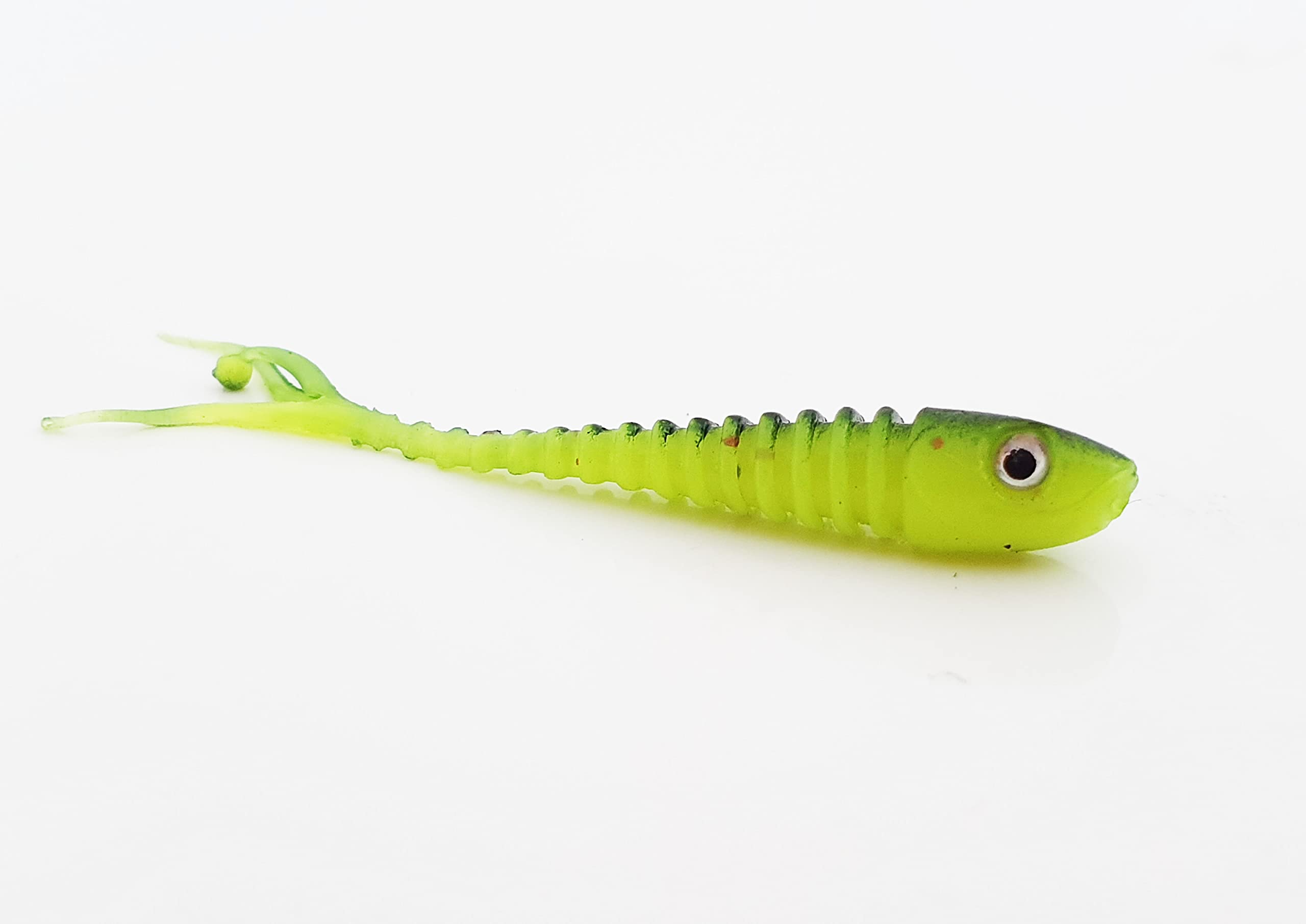FISHIN ADDICT Micro NANO-FRY curly split tail fishing lures 1.5'' (38mm) 0.35g drop shot pack of 10 (CHARTREUSE PUMPKIN SEED) — image 1