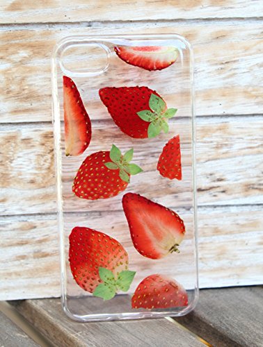 Fruit Phone Case - Handmade Pressed Dried Real Strawberries Fruit Phone Case Cover for iPhone 7, iPhone 8, iPhone 7 plus, 8 Plus, iPhone X (10) Soft Thin silicone case - Floral Phone Case