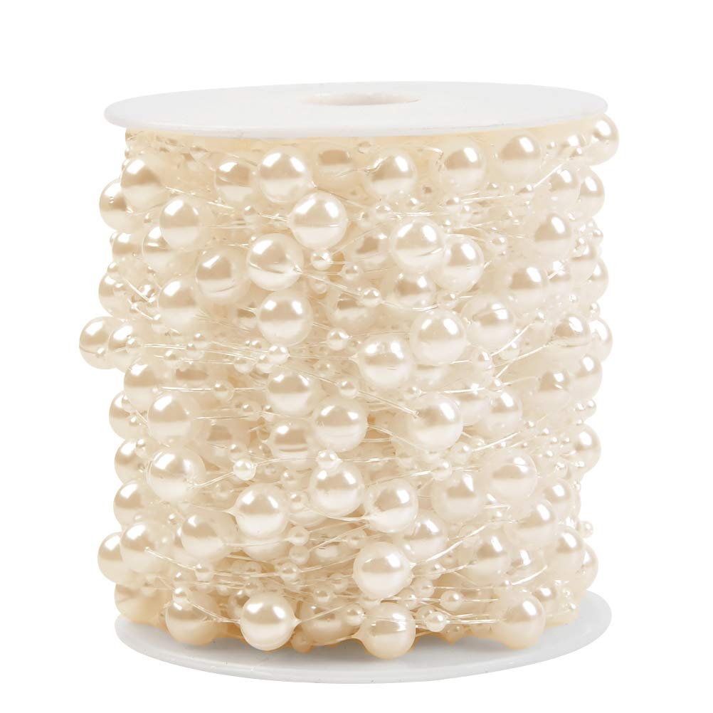 30M Artificial Pearls String Beads Chain, Pearl Bead String Garland Chain for Wedding, Party,Jewelry Making,Beige