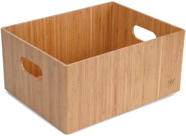 Caja de almacenamiento de bambú, 35,5 x 28 x 16,5 cm, papelera duradera con