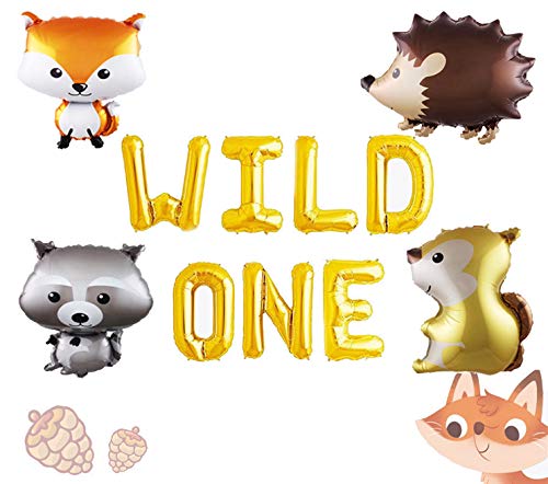 LaVenty Set of 5 Wild One Balloons Woodland Party Supplies Animal Birthday Balloons Woodland Animals Banner Forest Animal Friends Themed Balloons Woodland Animals Baby Shower Birthday Party Decorations - Thumbnail 6
