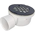 BlueVue 2.0" Replacement Shower Base Drain, PVC 2.0" Side Outlet Drain (Matte Black)
