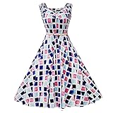 Mutelamb Women Sleeve Swing Vintage Print Doll Prom Dress Party Dresses