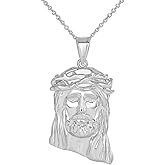 Claddagh Gold Religious Jewelry Sterling Silver Iced Out Jesus Christ Face Pendant Necklace, 1.2"