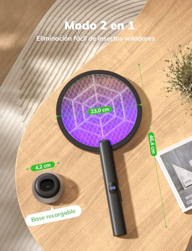 YISSVIC Electric Mosquito Racket 2PCS Electric Mosquito Killer 3 in 1 with Light Base 4000V 1800mAh Rechargeable USB-C Electric Fly Swatter UV Light Black