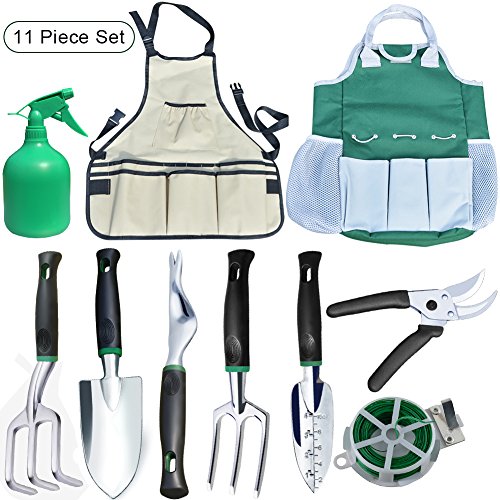 Auelife 11 Pieces Garden Tools Set –Gardening Tools with Garden Tote and Garden Gloves, Gardening Fathers Day Gifts Tool Kit with Garden Trowel Pruners and Garden Hand Tools