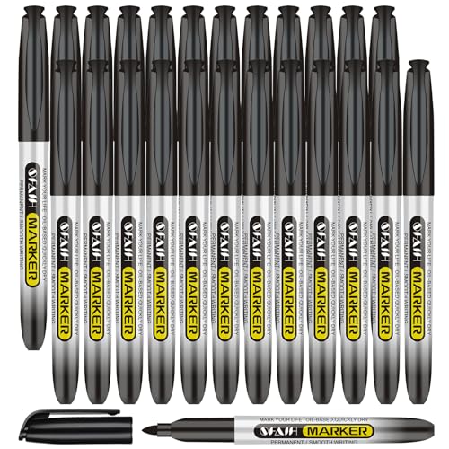 SFAIH Black Permanent Markers Bulk 24 Pack Fine Point Permanent
