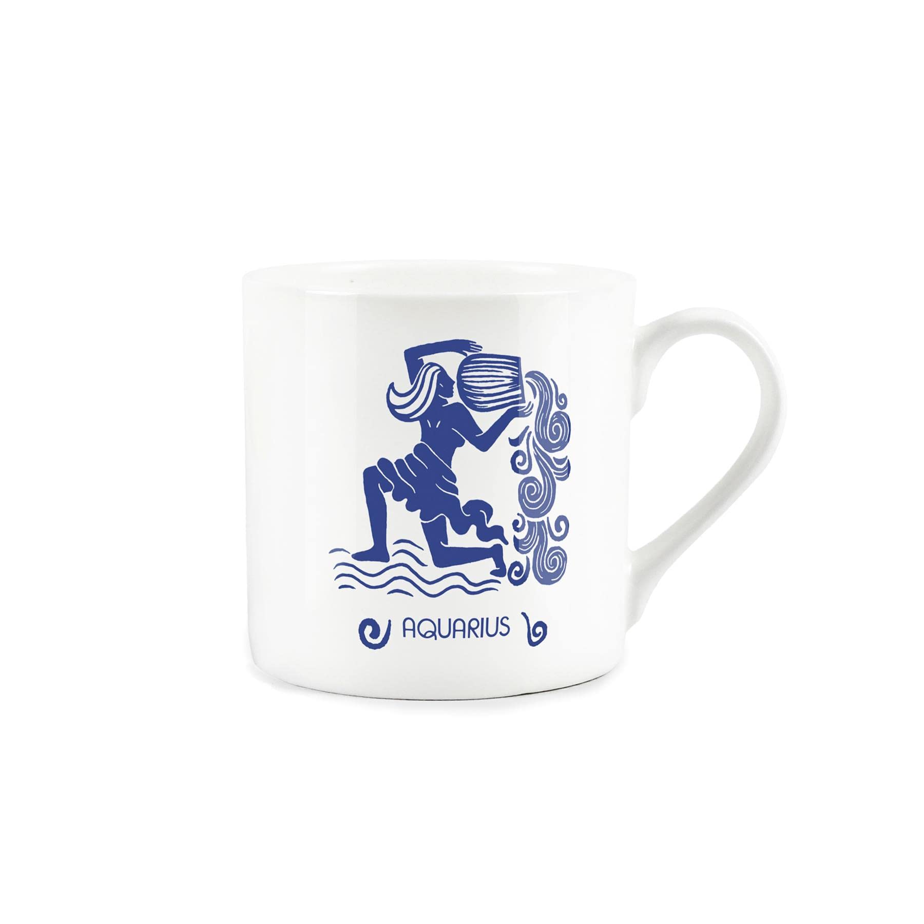 Purely Home Dark Blue Aquarius Star Sign Mug - White Bone China Coffee/Tea Present Zodiac Gift