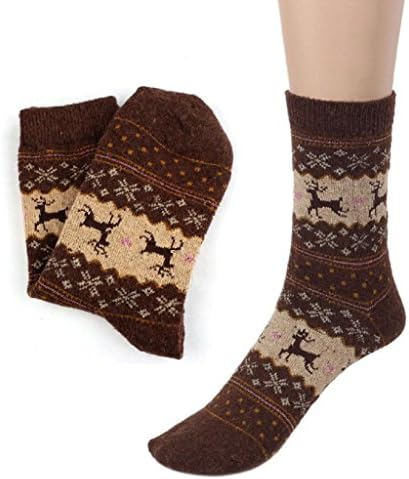 Laimeng, Unisex Christmas Deer Design Knit Wool Warm Casual Socks (Brown)