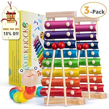 15 Tone Natural Wooden Xylophone For Kids Toddler With Multi-Colored Metal Ba