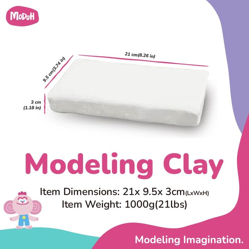 MODOH Plasticine Oil Based Modeling Clay, Non Hardening Reusable Clay, Non Toxic No Bake Professional Oil Base Sulfur Free Sculpting Clay (White)