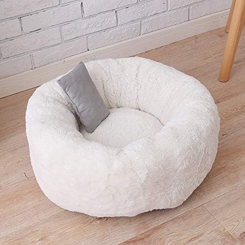 Soft Pet Washable Sleeping Bed Mat Cushions Pads for Small Dog Cat, Deep Dish Cuddler,Self-Warming Cat and Dog Bed,Round Donut Nesting Cave-White-L(60 * 60 * 20)