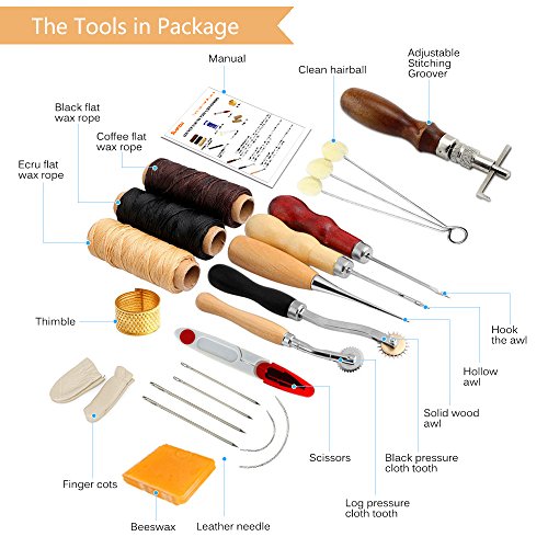 Leather Sewing Tools SIMPZIA 24 Pieces Leather Tools Craft DIY Hand