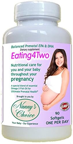 Eating4Two Prenatal DHA and EPA - 755mg Omega 3 - One per Day Softgels - Convenient - Gentle Lemon Flavor - Economical 90 Day Pack