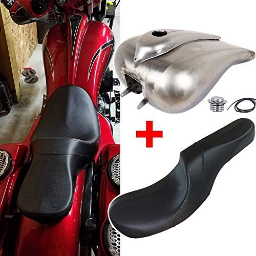 TTX LIGHTING 2-UP Stretch Gas Fuel Tank W/Low Profile Seat Kit for Harley Davidson Touring Bagger Road King Glide Electra Street Glide FLHR FLHX FLTR FLHT 2008-2019