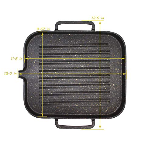 12 Inch Cast Aluminum Grill Pan, Griddle Pan for Electric or Gas Stove tops, Induction Compatible