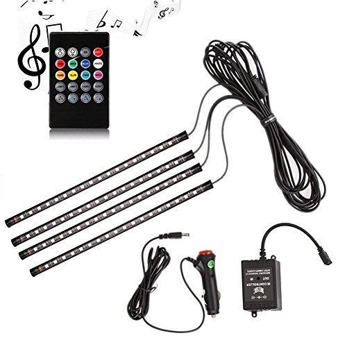 ANSCHE Car LED Strip Lights, 72 LEDs Under Dash Interior Floor Lights Multicolor Music Changing Wireless RF Remote Control Decorative Atmosphere Lighting Kits Sound Sensitive,Car Charger Included