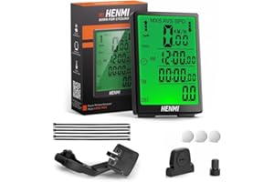 HENMI Bike Computer, Bike Speedometer Wireless, Auto Wakeup,Multifunction Bike Odometer and Speedometer, 3.2-inch Waterproof Bicycle Odometer, LCD Backlight Display Bicycle Accessories