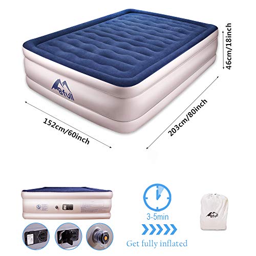 BFULL Air Mattress Thicken Inflatable No Leakage Airbed Portable Inflatable Mattress with Built-in Electric Pump,Durable,Easy to Store, Install,80 x 60 x 18 in,Air Mattress Queen Size,Blue - Thumbnail 5
