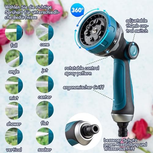 Efymosce Expandable Hose, Flexible Garden Hose with 10 Functions Gun, Retractable Terrace Hose Nozzle with 3/4 Inch 1/2 Inch Connector, Garden Hose Irrigation Connectors Accessories (50FT)