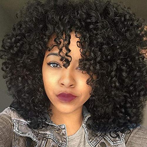 Curly Wigs for Black Women Afro Curly Wig with Bangs Natural Black