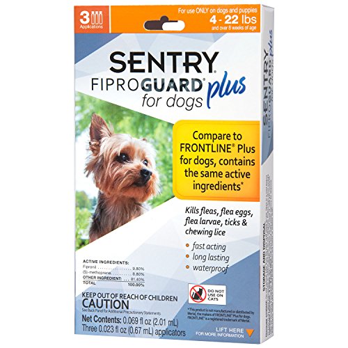 SENTRY Fiproguard Plus Flea and Tick Topcial for Dogs, 4-22 lbs, 3 Month Supply